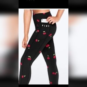 Victoria's Secret PINK Ultimate Navy & Red Cherry Print Leggings.